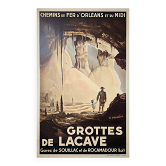 Affiche originale - Chemins de fer d'Orléans et du Midi Grotte de Lacave