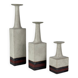 Rare Bruno Gambone Ceramic Monofiore Vase Trio, Italy – Mid-20th Century