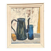 Original Swedish Oil on Panel - 'Still Life with Jug and Blue Glass'