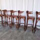 Set of 6 Vintage Bentwood Bar Stool Set: Brown Leather Seat, Nailhead Trim