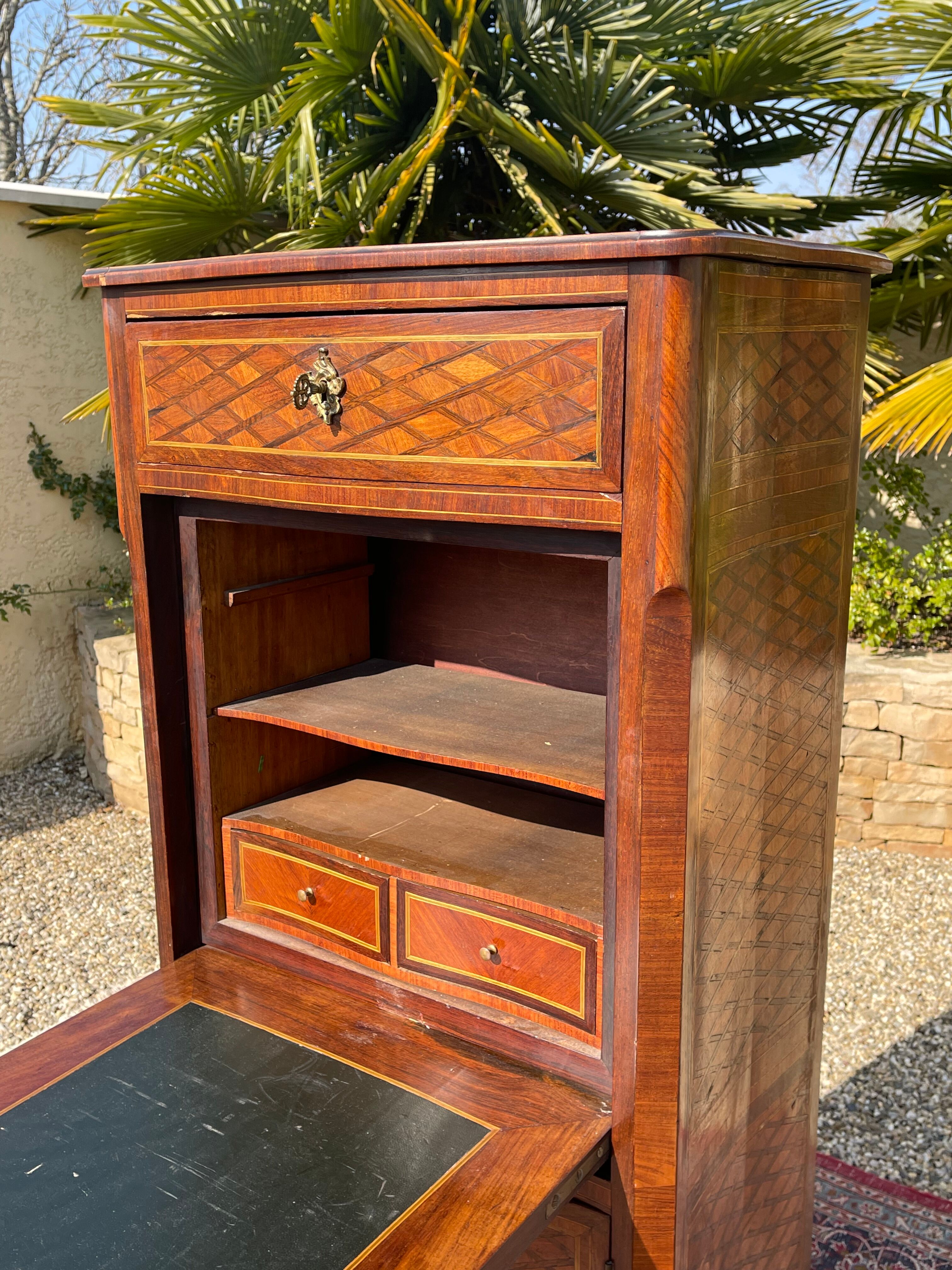 Small secretary in Marquetry of Losanges and Bronze