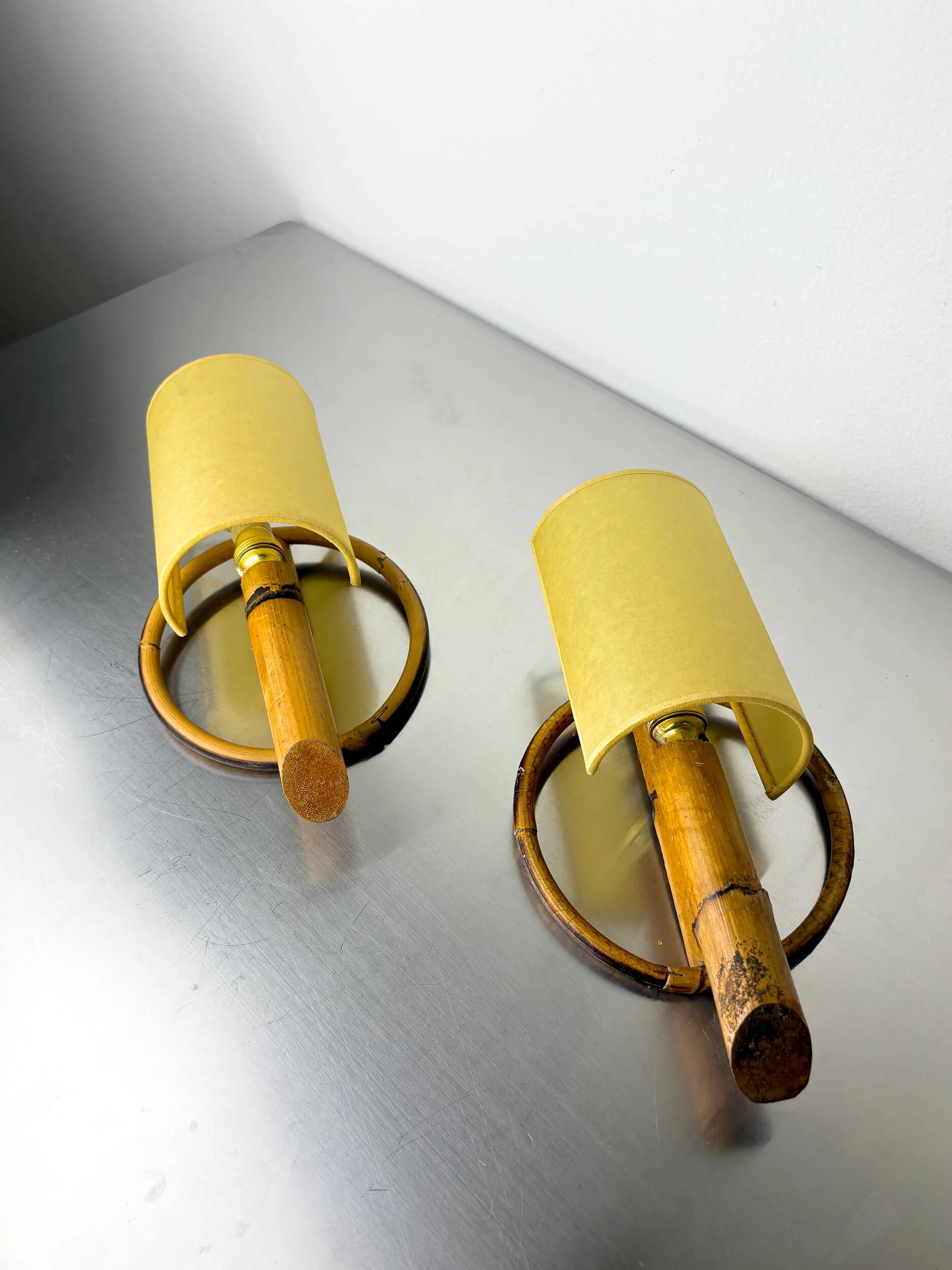 Pair of mid-century rattan wall sconces, Italy, circa 1960s
