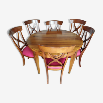 Dining room table, its extension and its 6 chairs