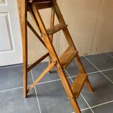 Ancien escabeau pliable peintre d’atelier à 4 marches en bois années 40