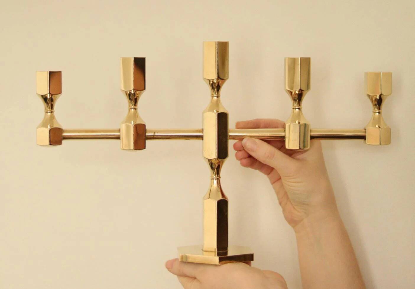Swedish brass five arm candelabra by Gusum