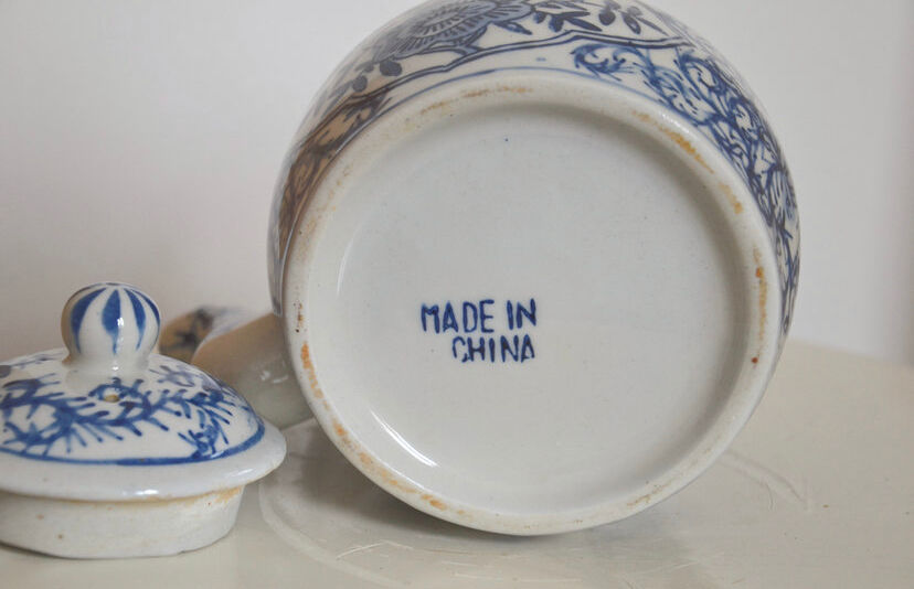 Chinese ceramic teapot with blue patterns