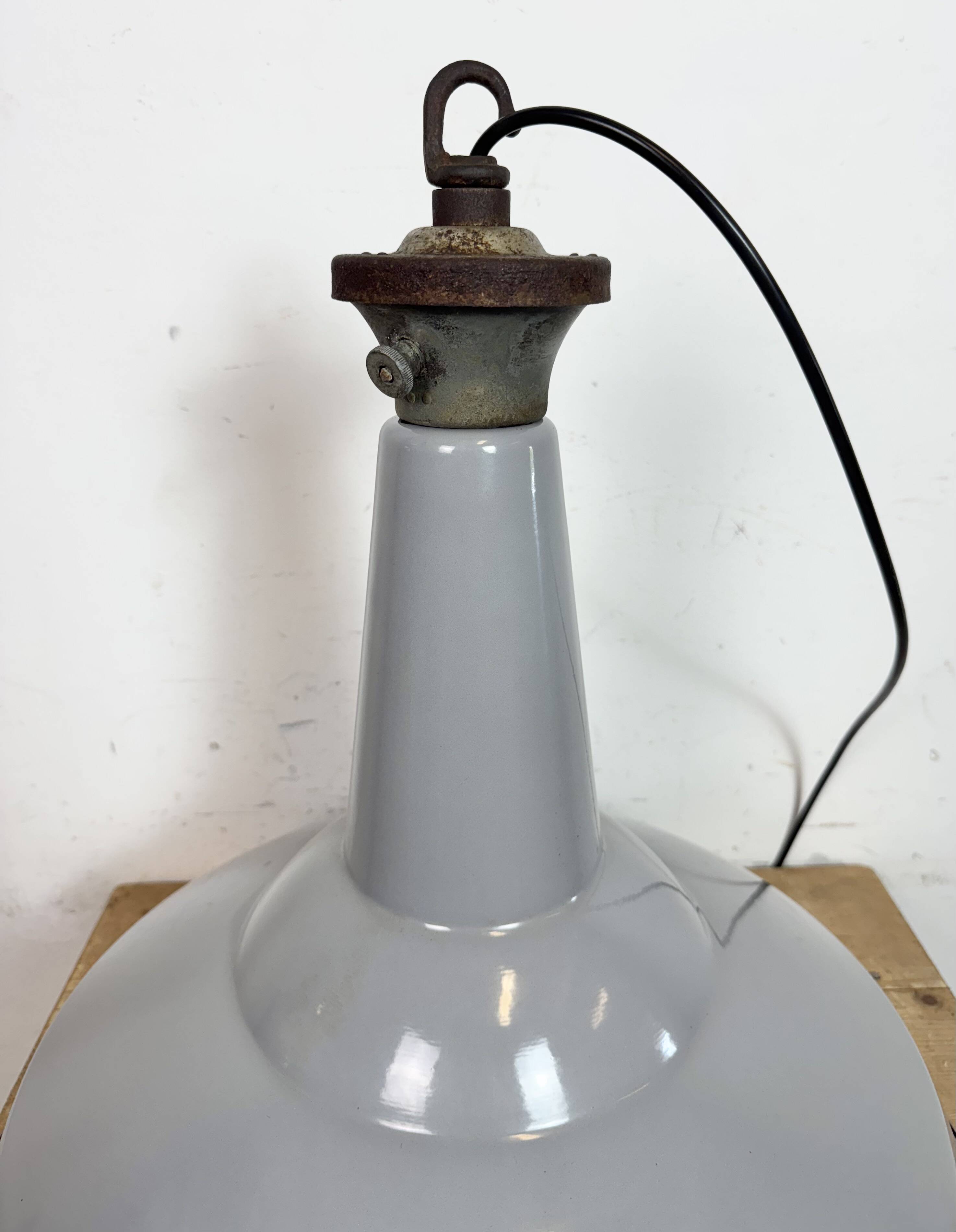 Large Industrial British Grey Enamel Factory Pendant Lamp from Benjamin, 19