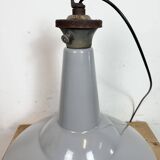 Large Industrial British Grey Enamel Factory Pendant Lamp from Benjamin, 19