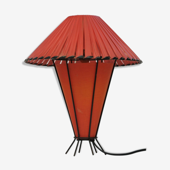 Lampe vintage abat jour ruban vinyle rouge & fil de fer 1960