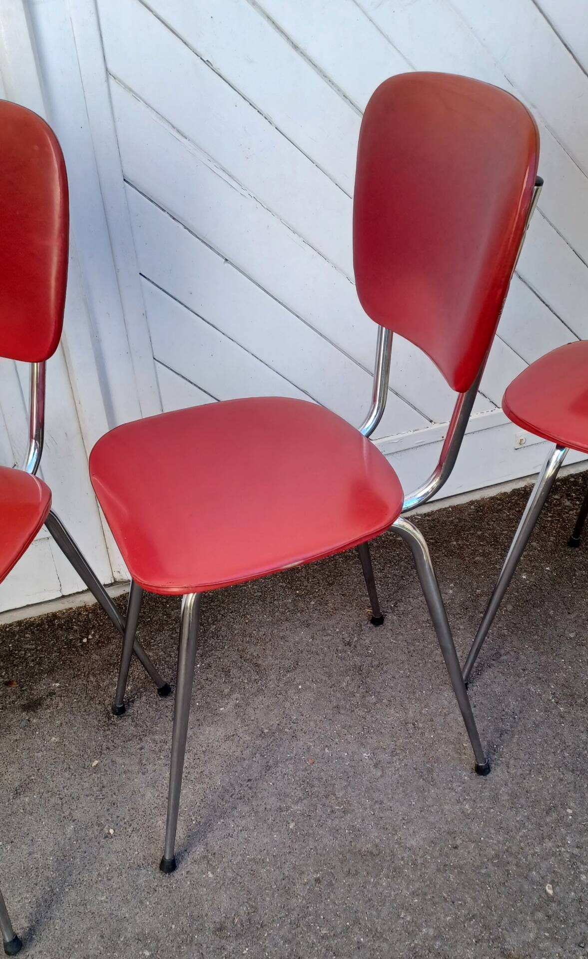 4 vintage Lafargue kitchen chairs in faux leather and chrome