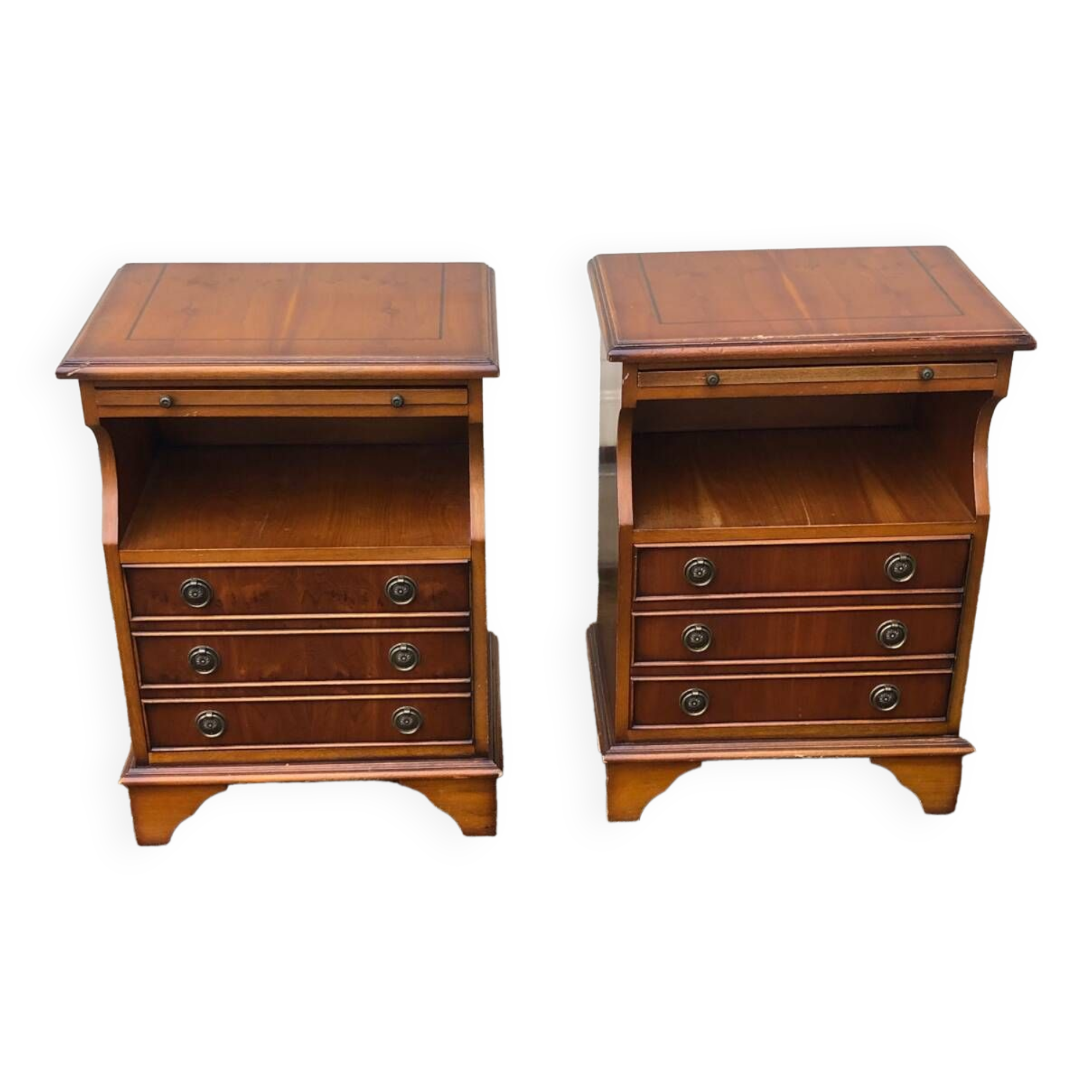 2 old wooden bedside tables with leather top
