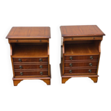 2 old wooden bedside tables with leather top