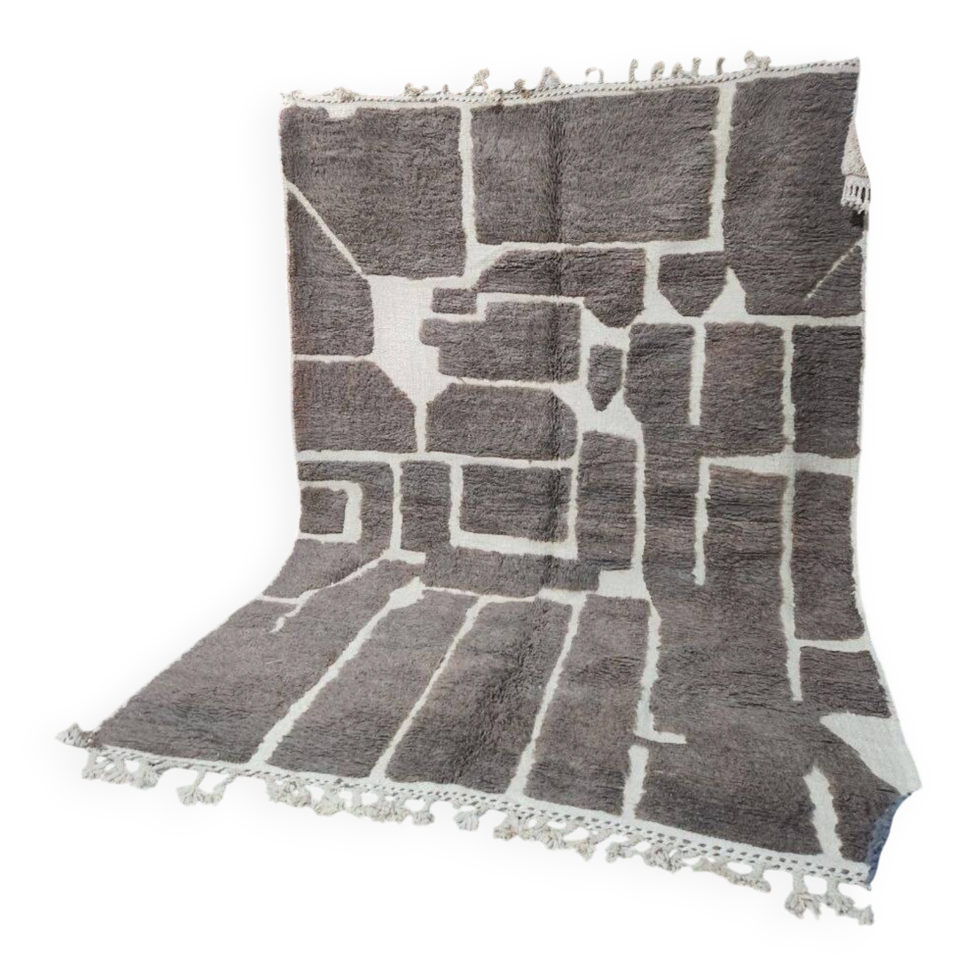 Large Beni Ouarain rug in grey & ecru 300x200 cm – Handmade wool