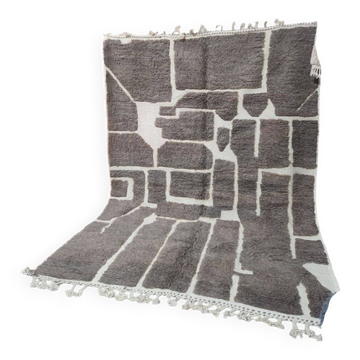Grand tapis berbère Beni Ouarain gris & écru 300x200 cm – Laine fait main