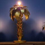 Hollywood Regency Palm Tree Lamp Trio – Hammered Gold Metal