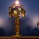Hollywood Regency Palm Tree Lamp Trio – Hammered Gold Metal