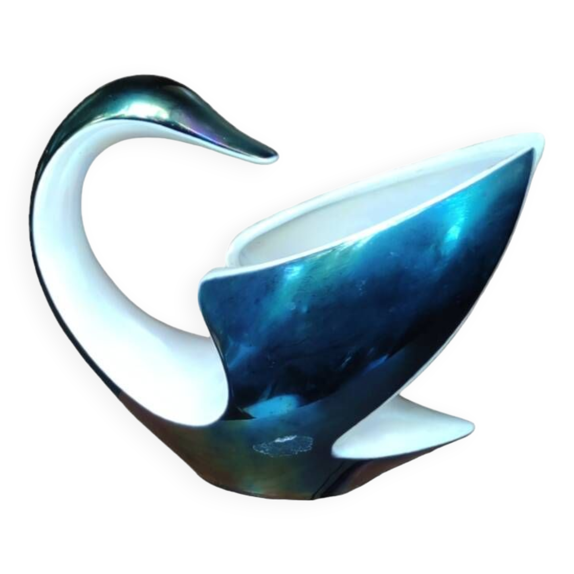 Vintage zoomorphic swan lamp iridescent ceramic