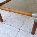 Table design bass, vintage, 70s wood and smoked glass