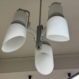 Lampadario Di Design Anni 70 3 Luci In Vetro E Acciaio Modernariato Vintage