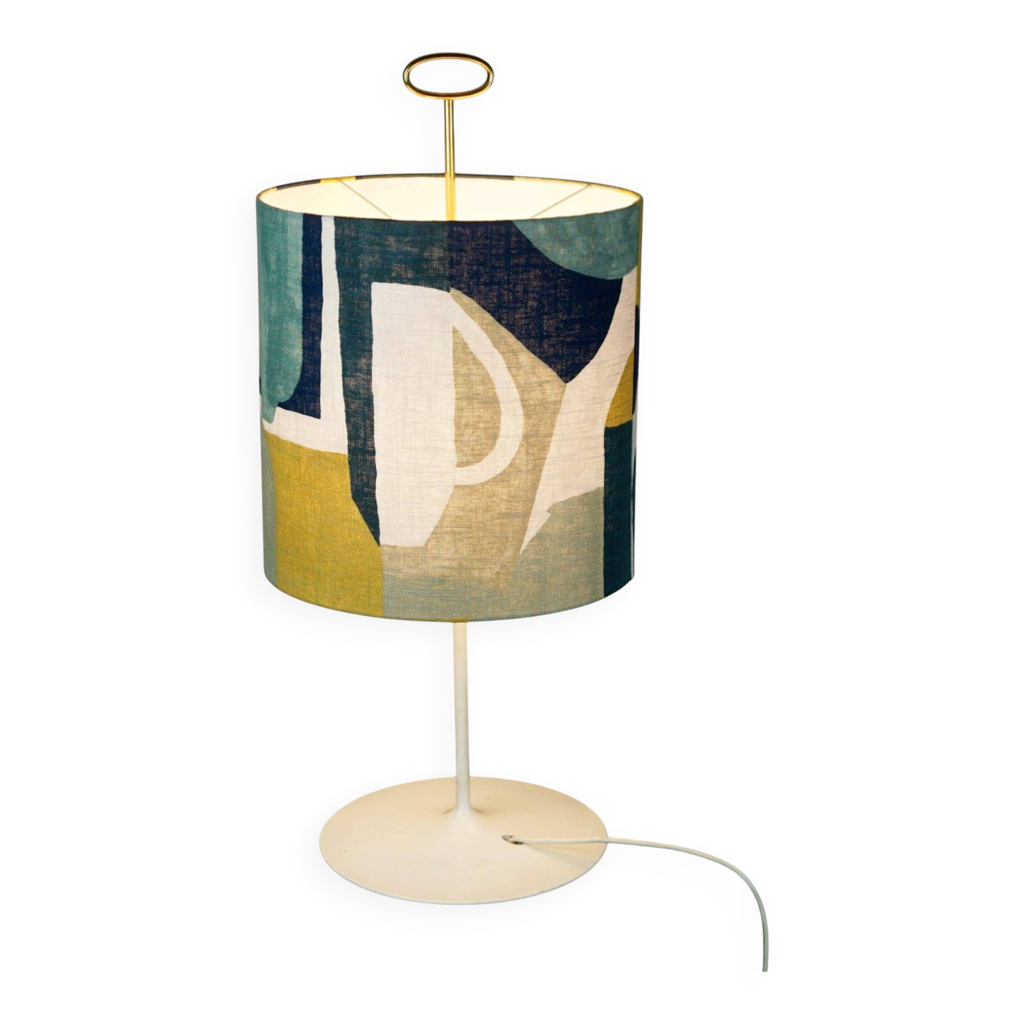 Austrian Mid-Century Table Lamp, White Lacquered with Brass Elements, Attributed to J.T. Kalmar