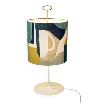 Austrian Mid-Century Table Lamp, White Lacquered with Brass Elements, Attributed to J.T. Kalmar