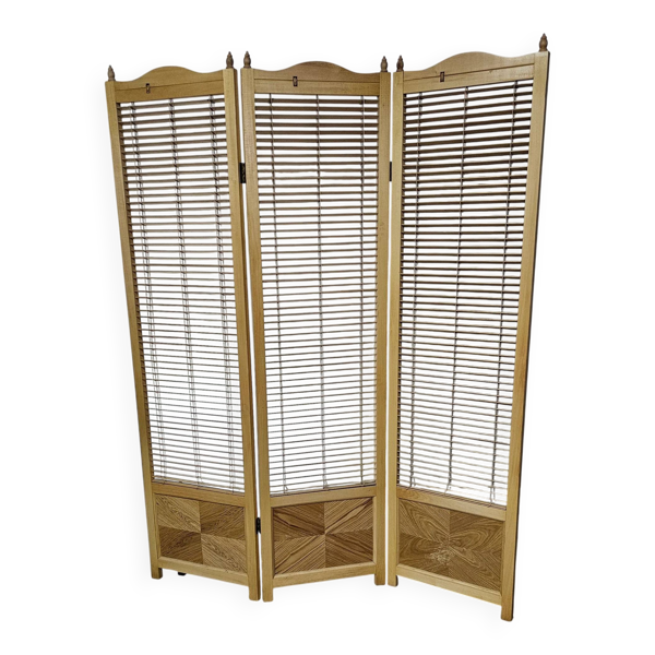 Cloison de séparation, paravent à lames en hêtre blond français, années 1960, largeur 155 cm, hauteur 185 cm