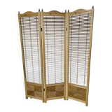 Room divider, French blonde beech louvered screen, 1960s, width 155 cm, height 185 cm