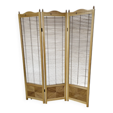 Cloison de séparation, paravent à lames en hêtre blond français, années 1960, largeur 155 cm, hauteur 185 cm