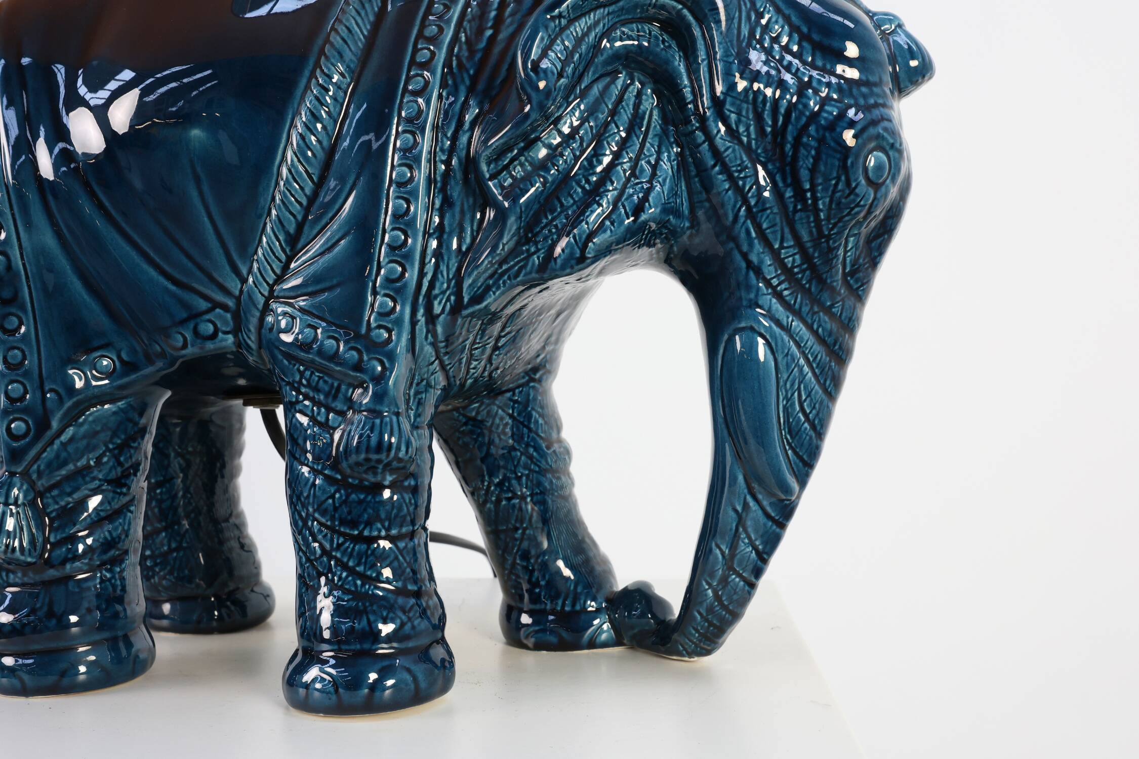 Hollywood Regency blue elephant ceramic table lamp, Belgium 1970s