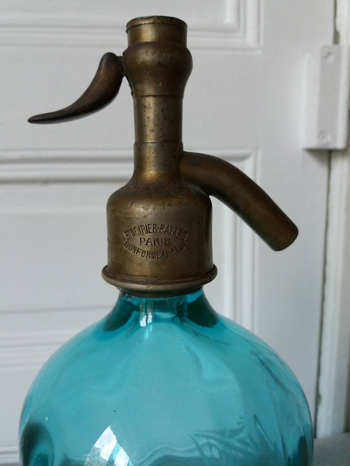 Old blue glass siphon
