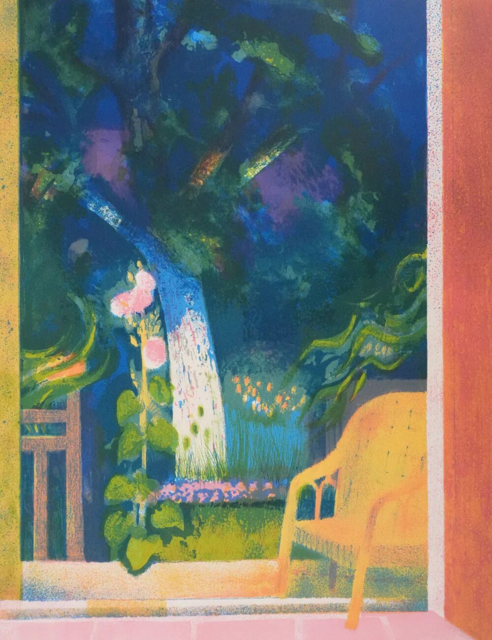 Paul COLLOMB: The garden at night, original signed lithograph.