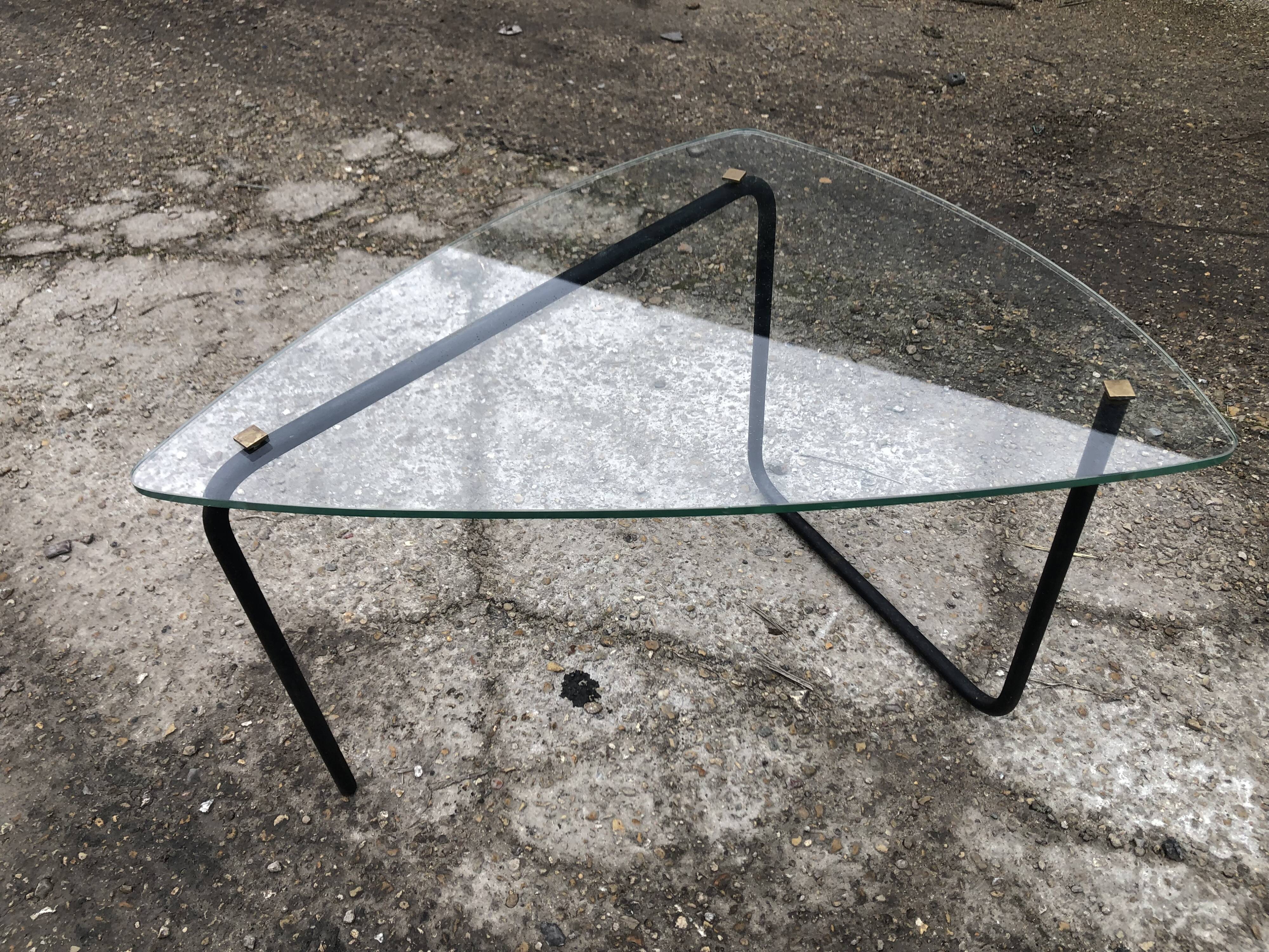 Vintage glass tripod coffee table 60s
