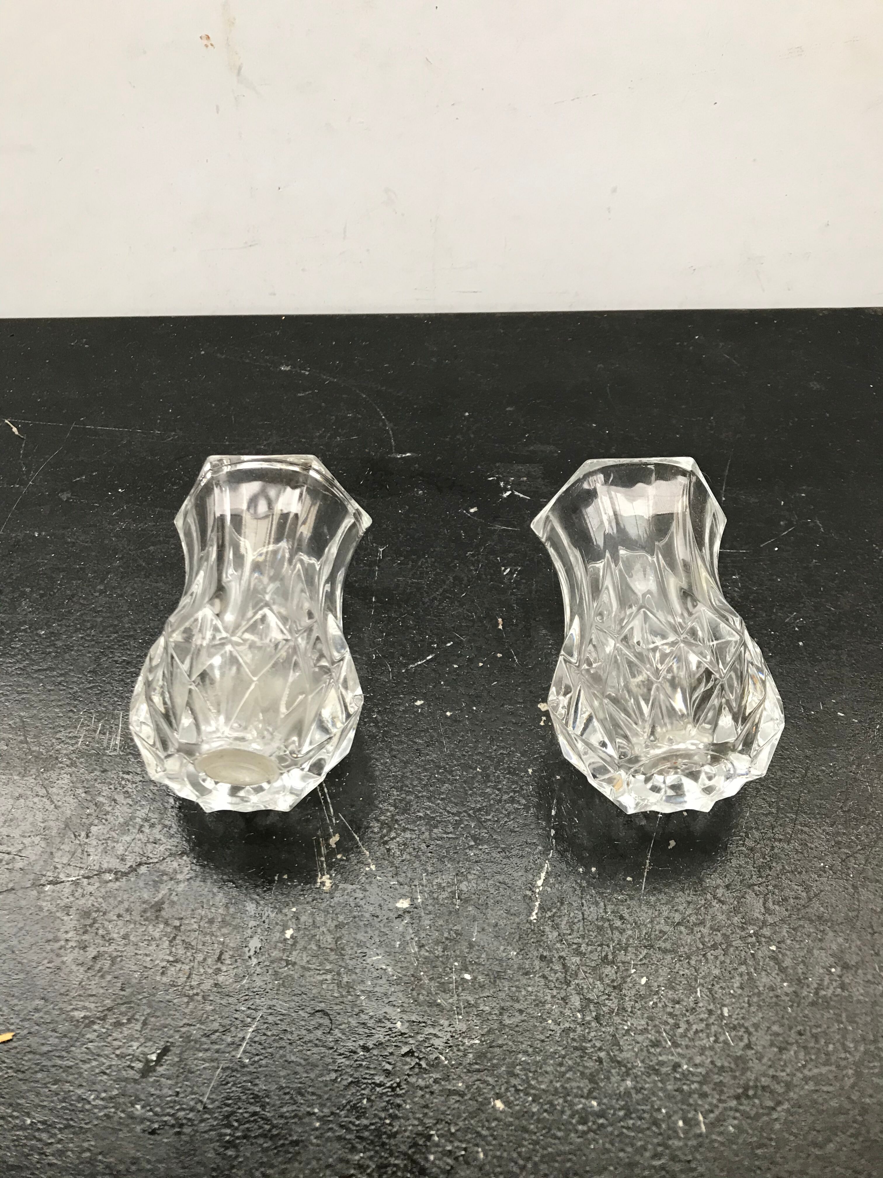 Pair Old Crystal Salerons Small Model Vintage Kitchen Utensils