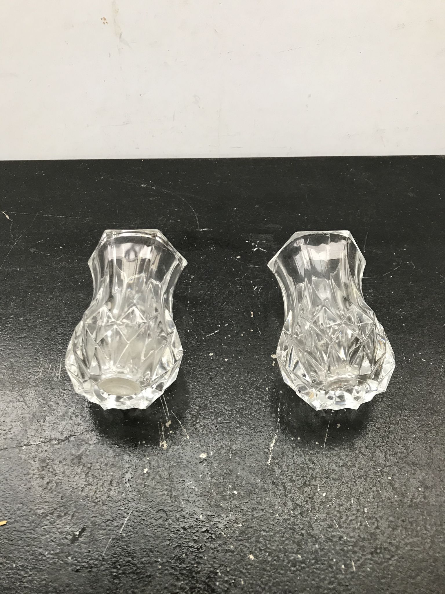 Pair Old Crystal Salerons Small Model Vintage Kitchen Utensils