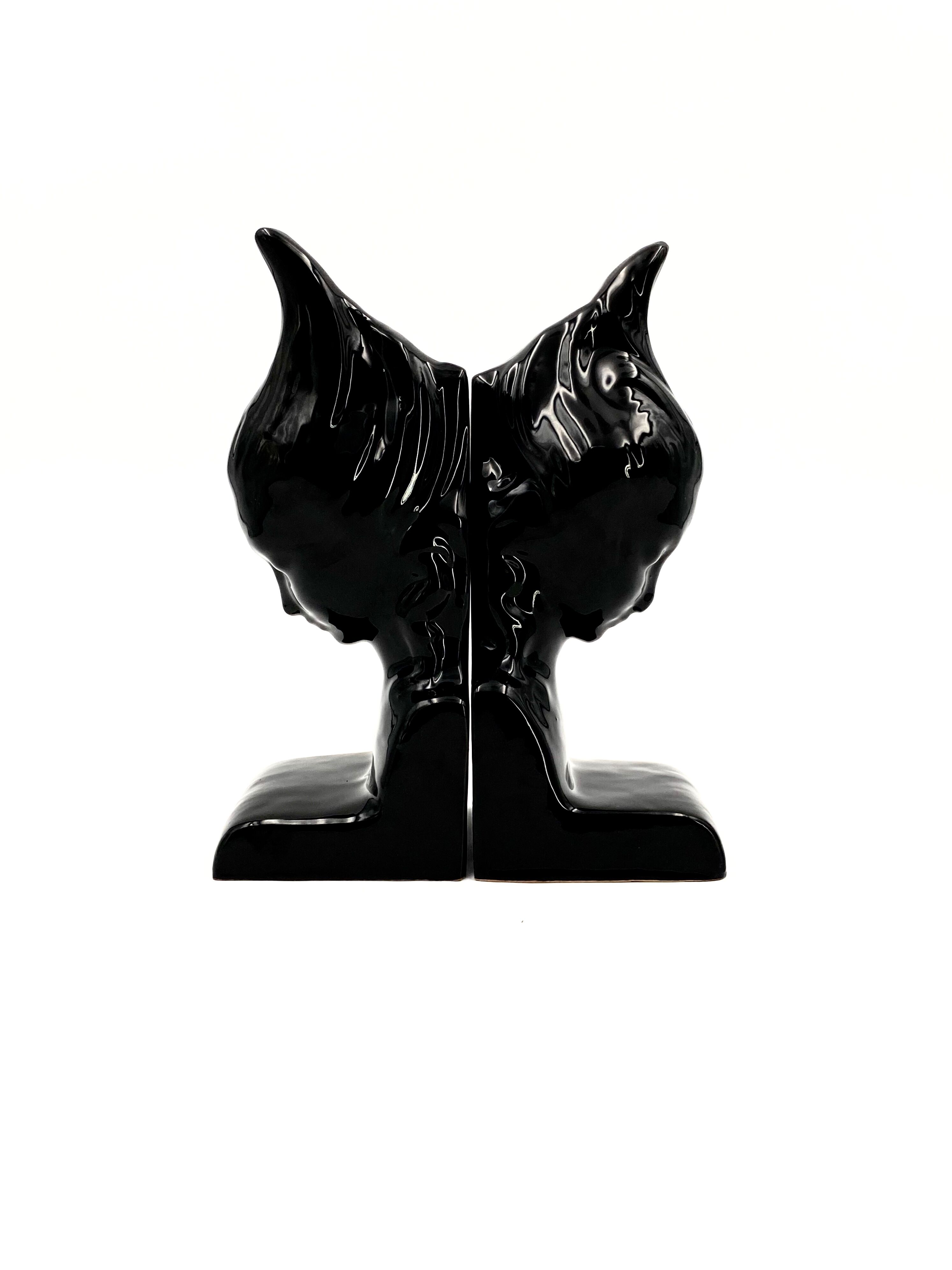Angelo Minghetti, Art Déco black enamel Bookends, circa 1920, Signed