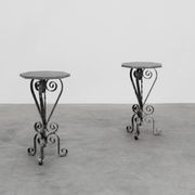 Pair of French Wrought Iron Consoles with Belgian Blue Stone Tops, 1950s