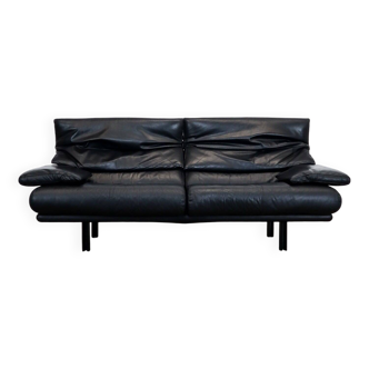 Canapé Alanda en cuir noir de Paolo Piva pour B&B Italia, années 1980