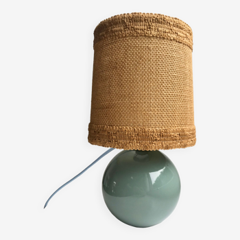 Table lamp with feet in water green opaline and woven lampshade 60s-70s