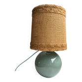 Table lamp with feet in water green opaline and woven lampshade 60s-70s
