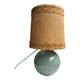 Table lamp with feet in water green opaline and woven lampshade 60s-70s