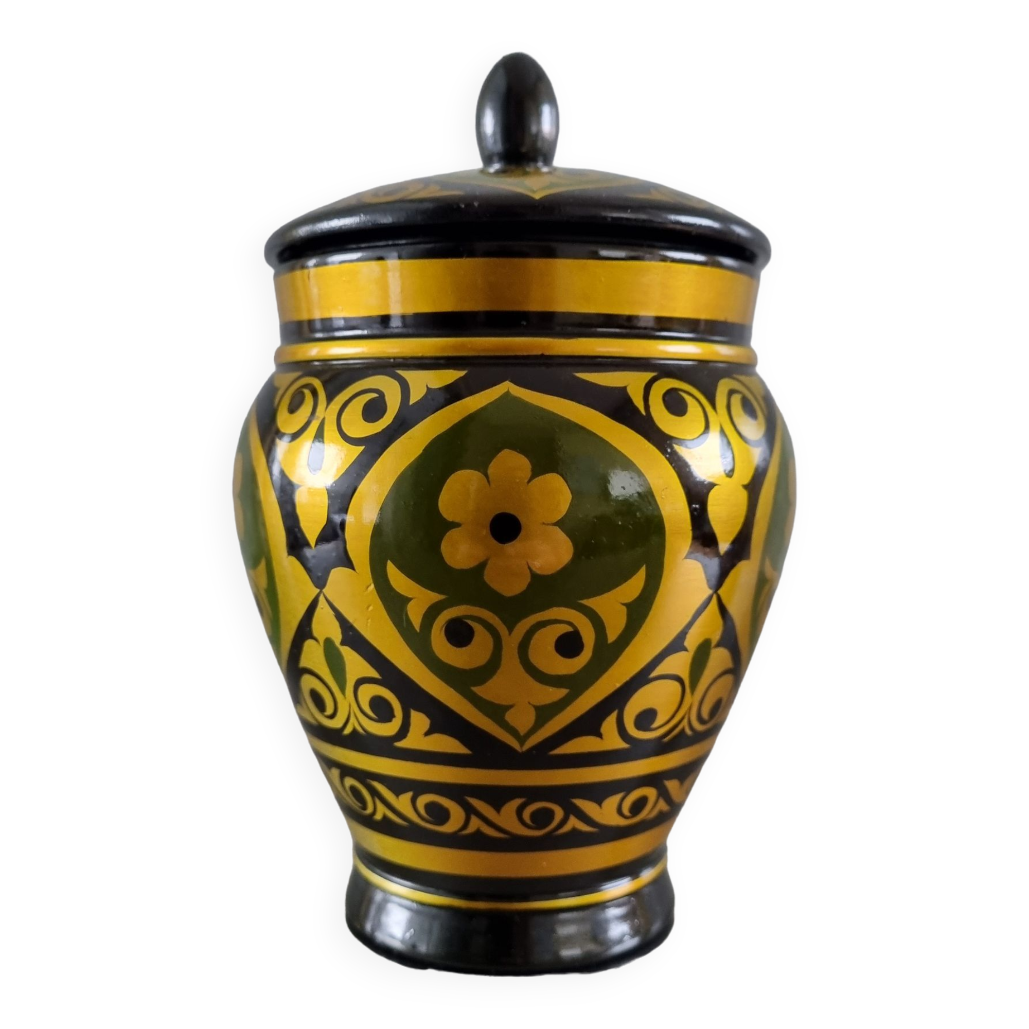 Pot en bois peint laqué artisanat russe Khokhloma