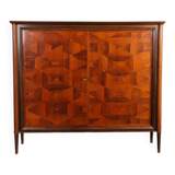 Large mahogany, oak and mother-of-pearl cabinet from the 1940s