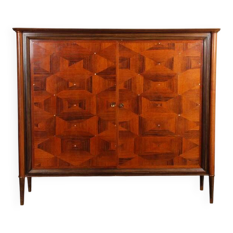 Large mahogany, oak and mother-of-pearl cabinet from the 1940s