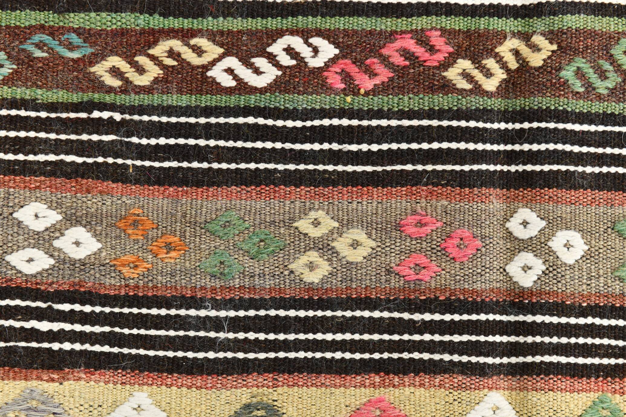 Tapis kilim bohème marron 7x10, motif ethnique, 202x304 cm