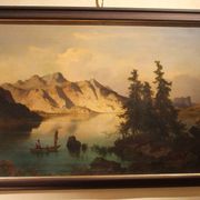 Joseph Brunner, Austrian Landscape with Lake and Mountain Painting, 1869, Oil on Canvas, Framed