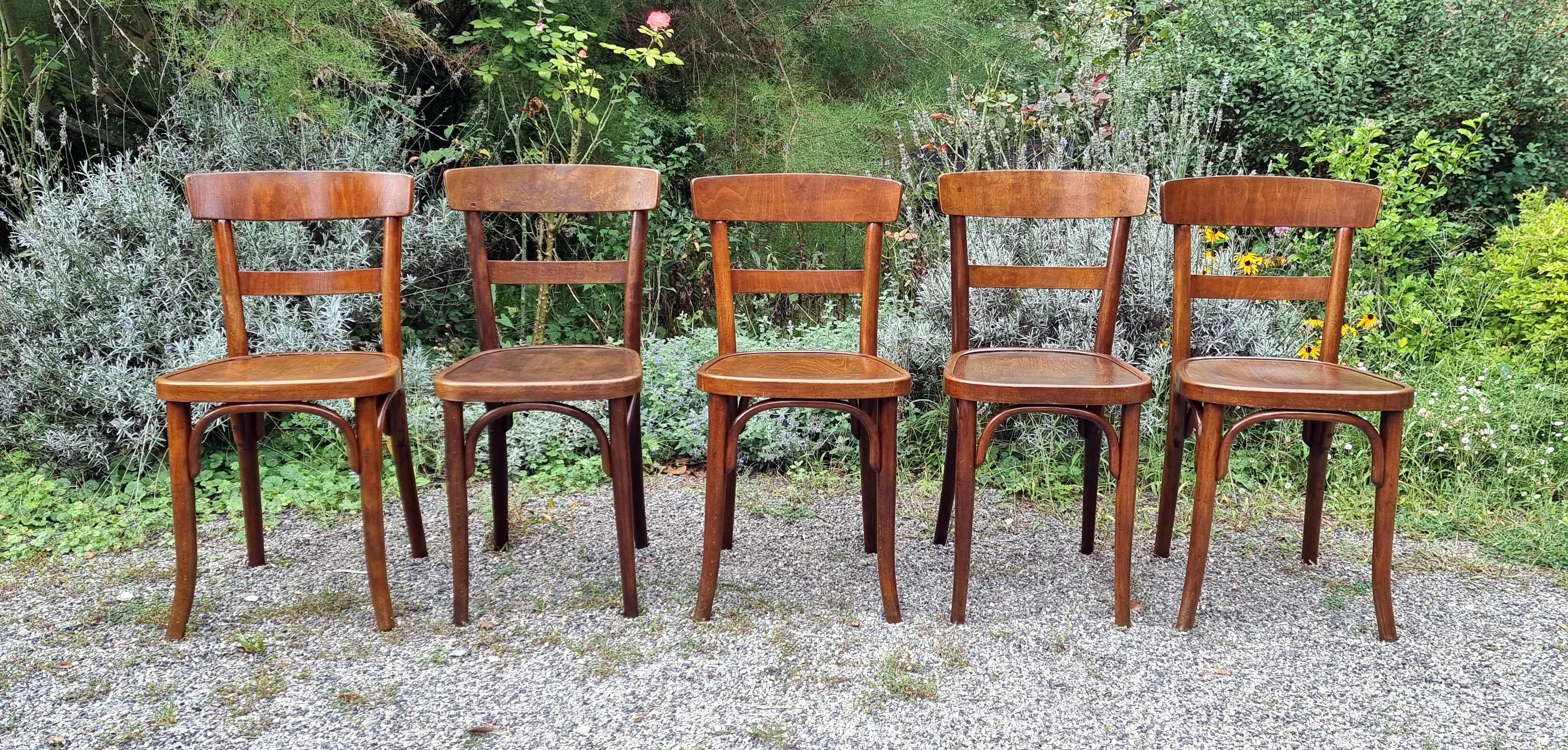 5 chaises bistrot Thonet et Horgen années 40