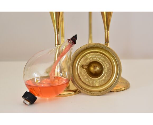 Set of five Freddie Andersen clear drops oil lamps brass candleholder  denmark | Selency