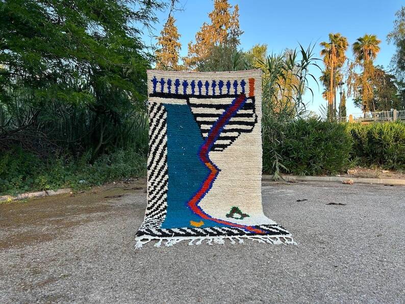 Moroccan blue rug personalized Beni Ourain colorful 250/150cm