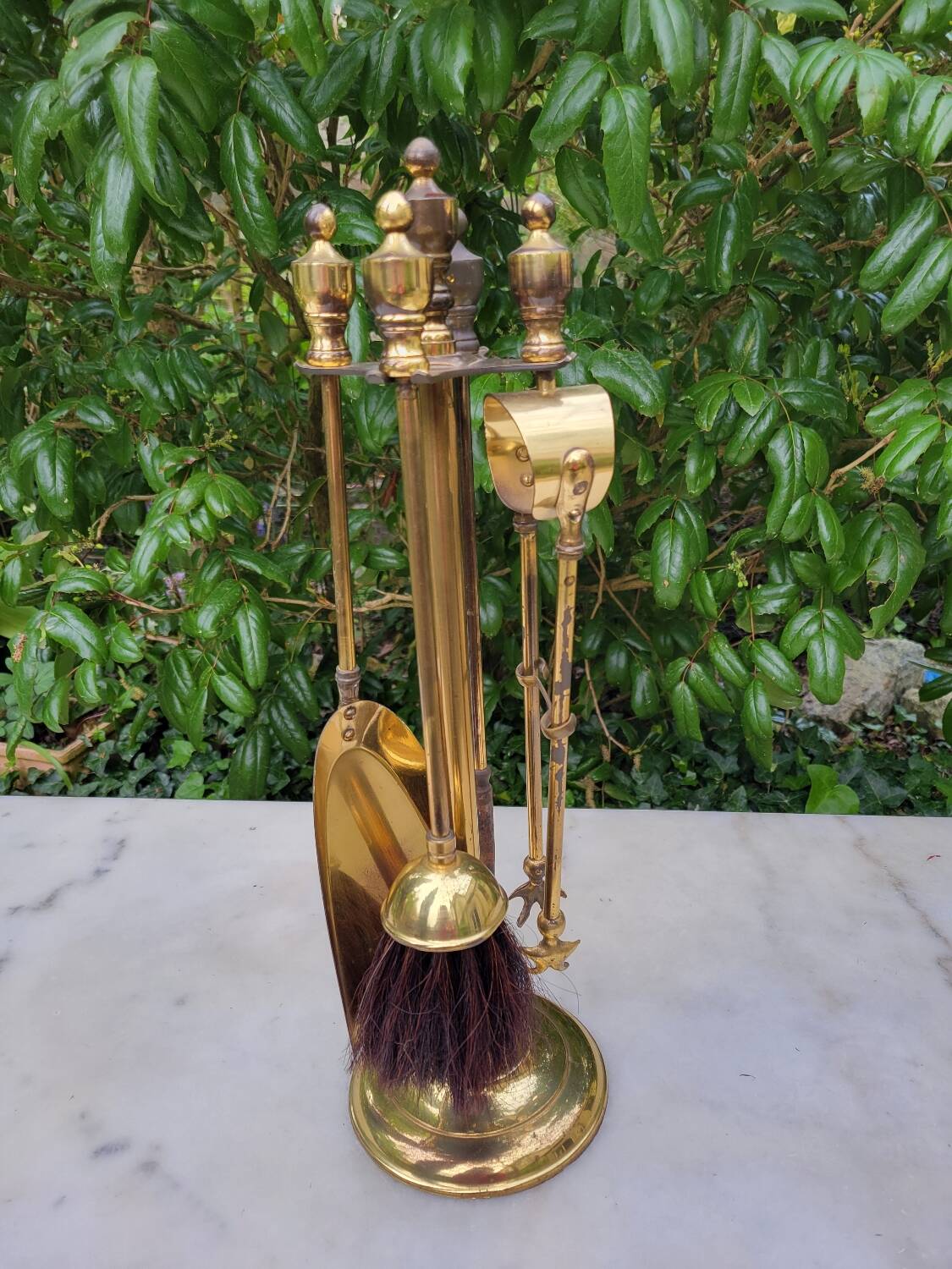 Fireplace tool set in gilded bronze