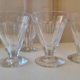 4 old conical liquor glasses cut with 10 flat ribs with faceted sides